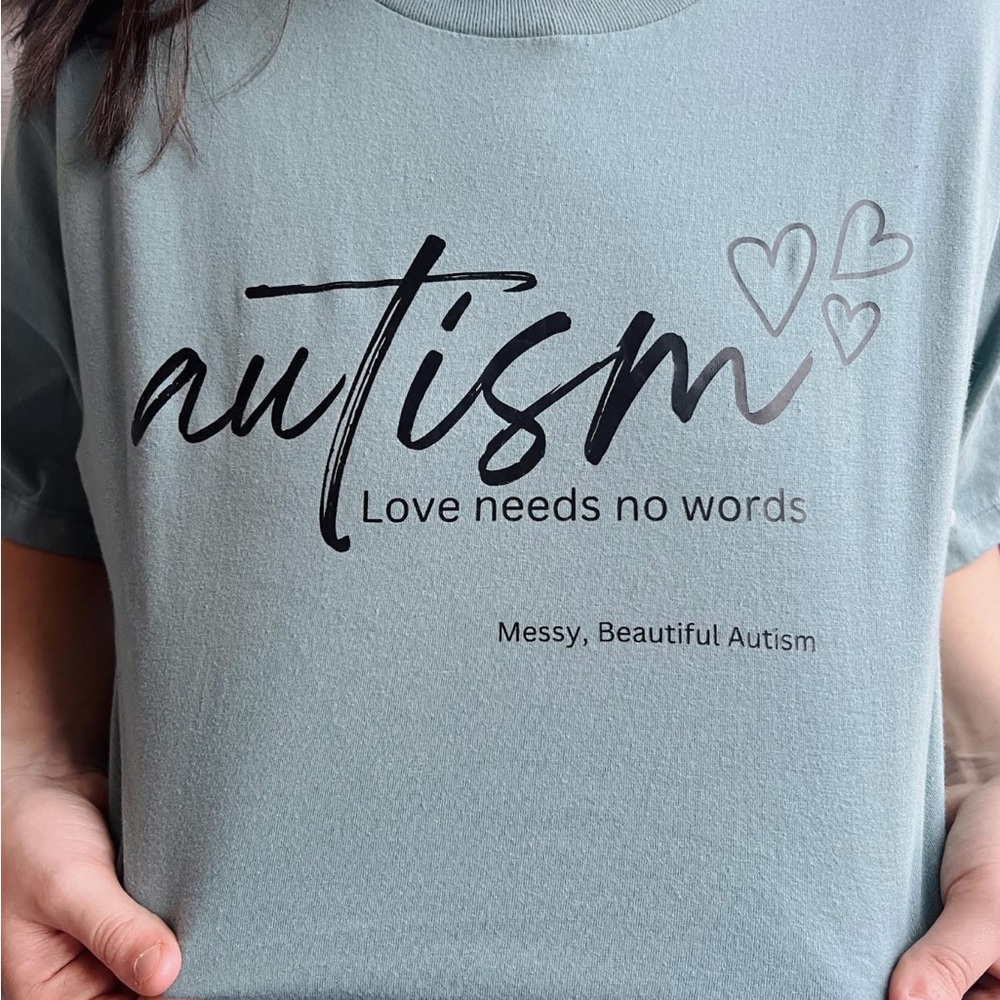 Autism Love Needs No Words Graphic Tee - Sage Green